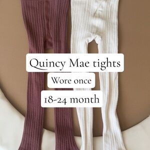 Quincy Mae Ribbed Tights Duo in Mauve and Cream